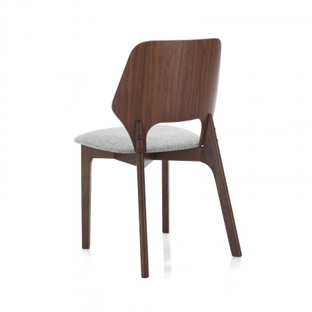 Sedia MAYRA legno massello finitura Noce scuro tessuto Grigio chiaro H84 L48 P55