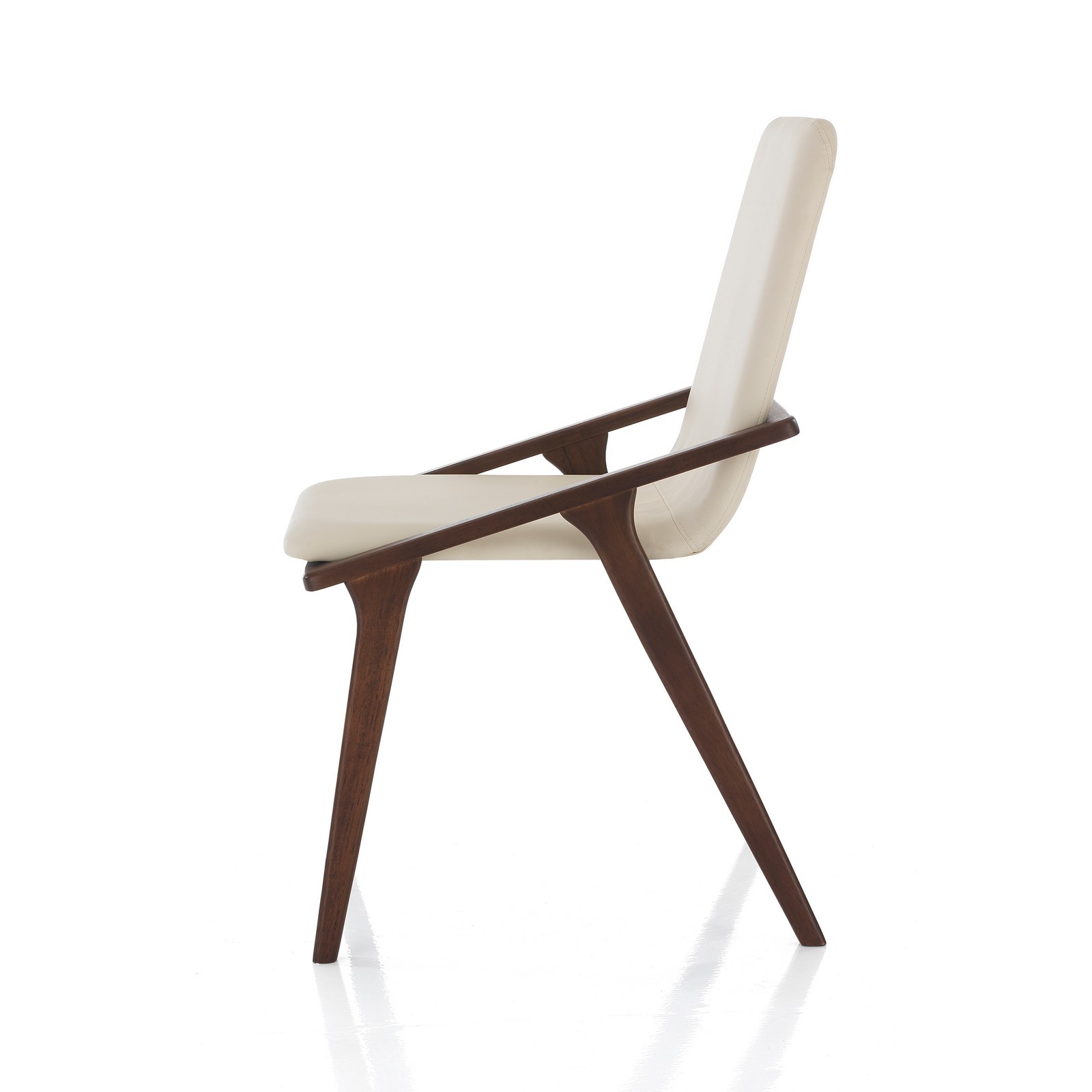 Sedia MIMA legno massello finitura Noce scuro pelle sintetica Beige H86 L51 P61