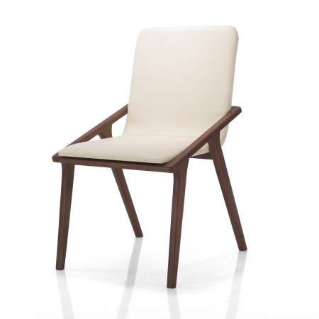Sedia MIMA legno massello finitura Noce scuro pelle sintetica Beige H86 L51 P61