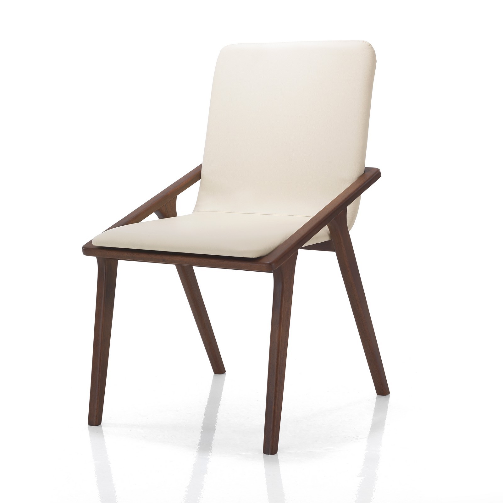 Sedia MIMA legno massello finitura Noce scuro pelle sintetica Beige H86 L51 P61