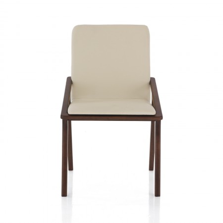 Sedia MIMA legno massello finitura Noce scuro pelle sintetica Beige H86 L51 P61