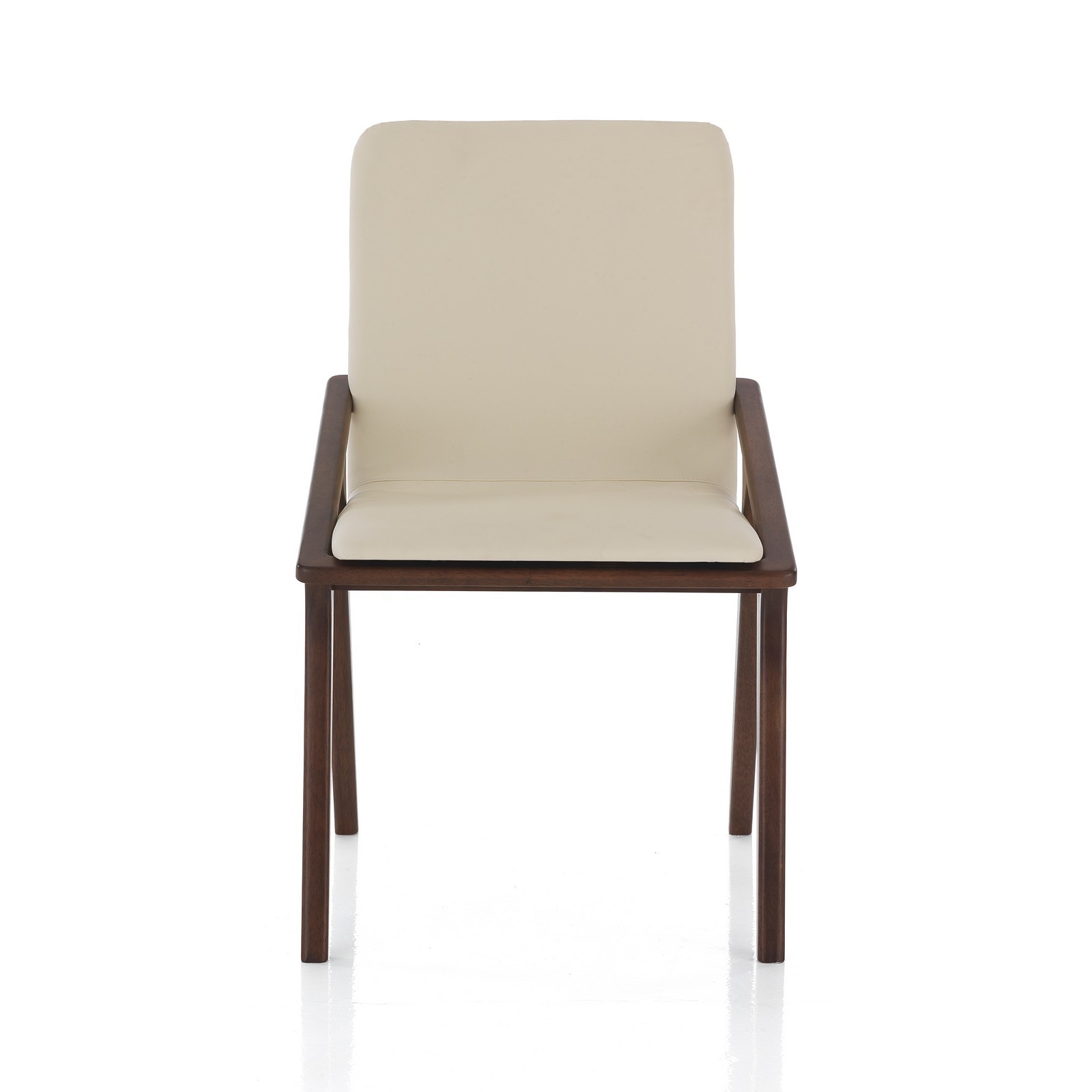 Sedia MIMA legno massello finitura Noce scuro pelle sintetica Beige H86 L51 P61