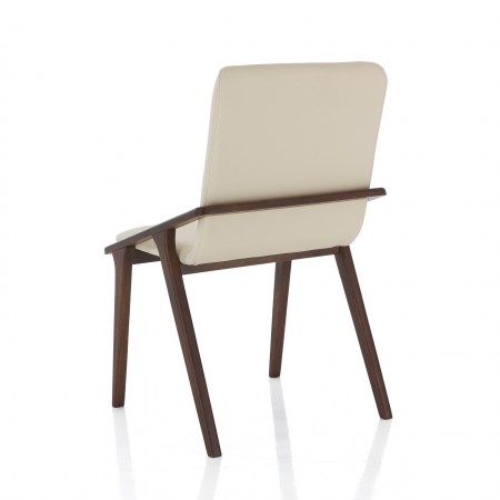 Sedia MIMA legno massello finitura Noce scuro pelle sintetica Beige H86 L51 P61