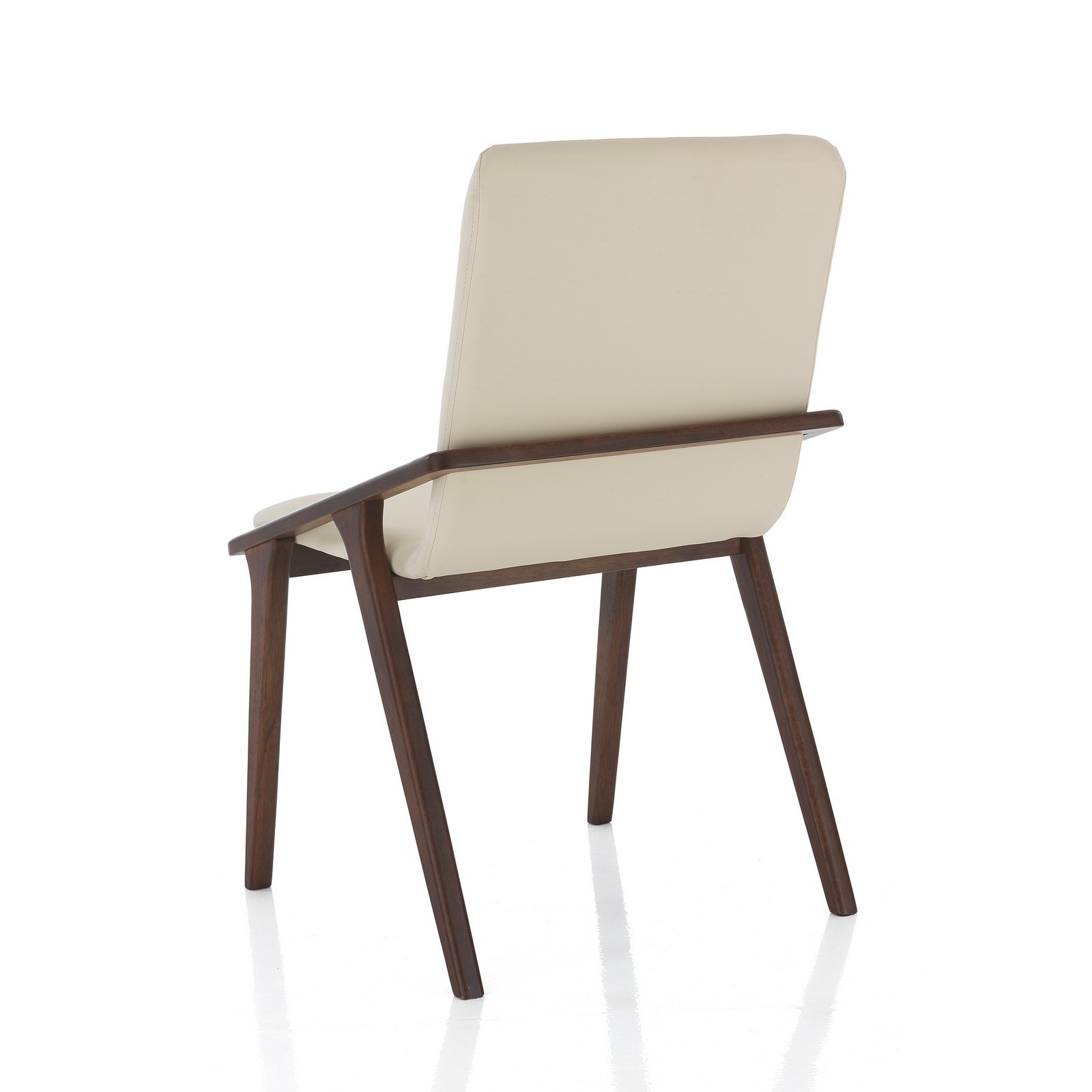 Sedia MIMA legno massello finitura Noce scuro pelle sintetica Beige H86 L51 P61