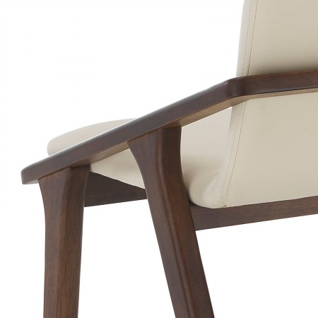 Sedia MIMA legno massello finitura Noce scuro pelle sintetica Beige H86 L51 P61