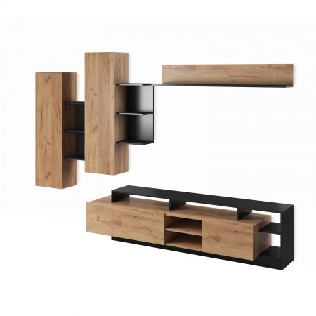 Parete soggiorno ELOISE ANTHRACITE  finitura Rovere dorato  Antracite H172 L260 P44