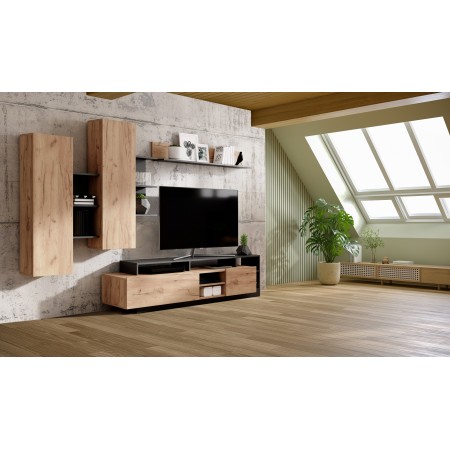 Parete soggiorno ELOISE ANTHRACITE  finitura Rovere dorato  Antracite H172 L260 P44