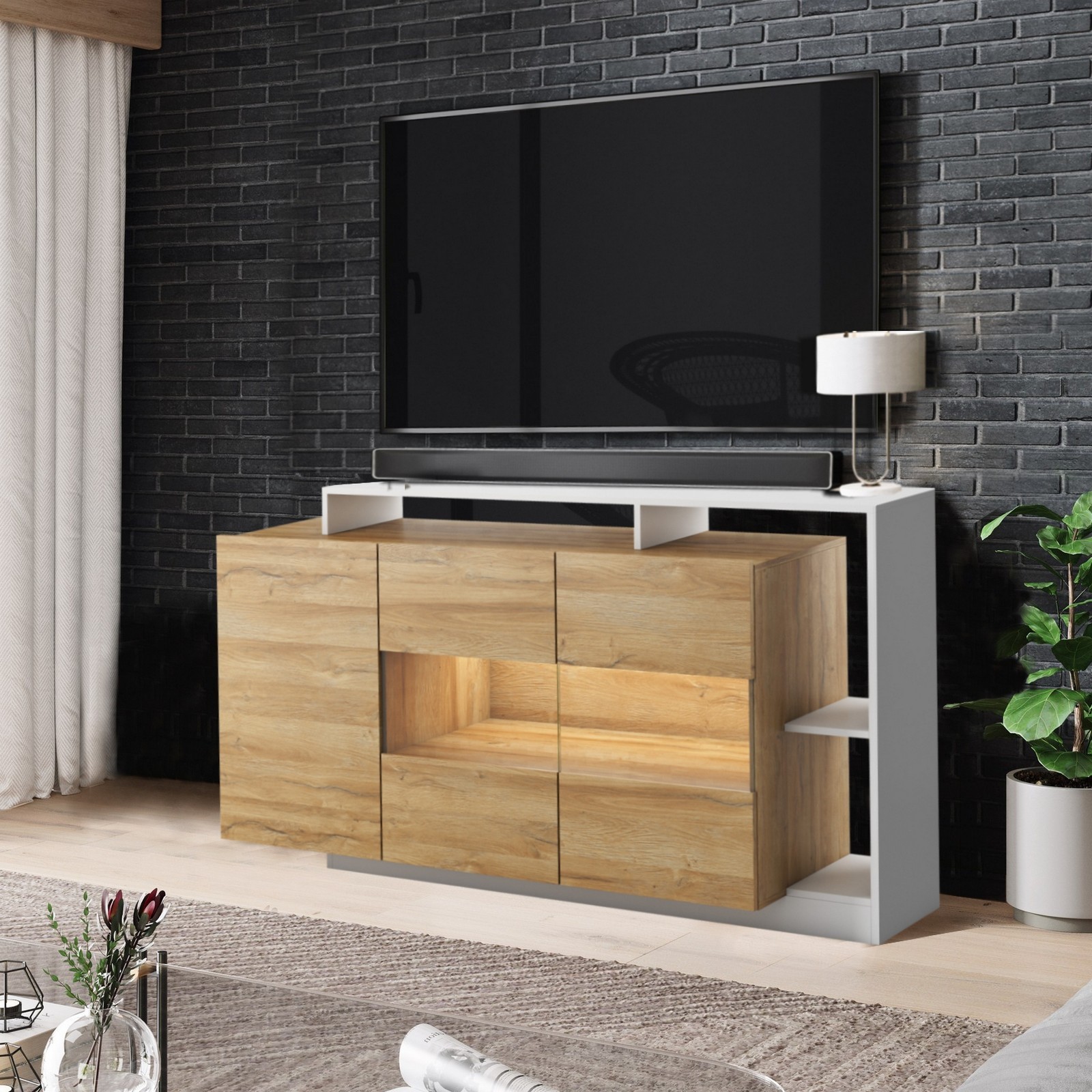 Madia ELOISE WHITE finitura Rovere Crudo Bianco opaco H93,5 L155 P44