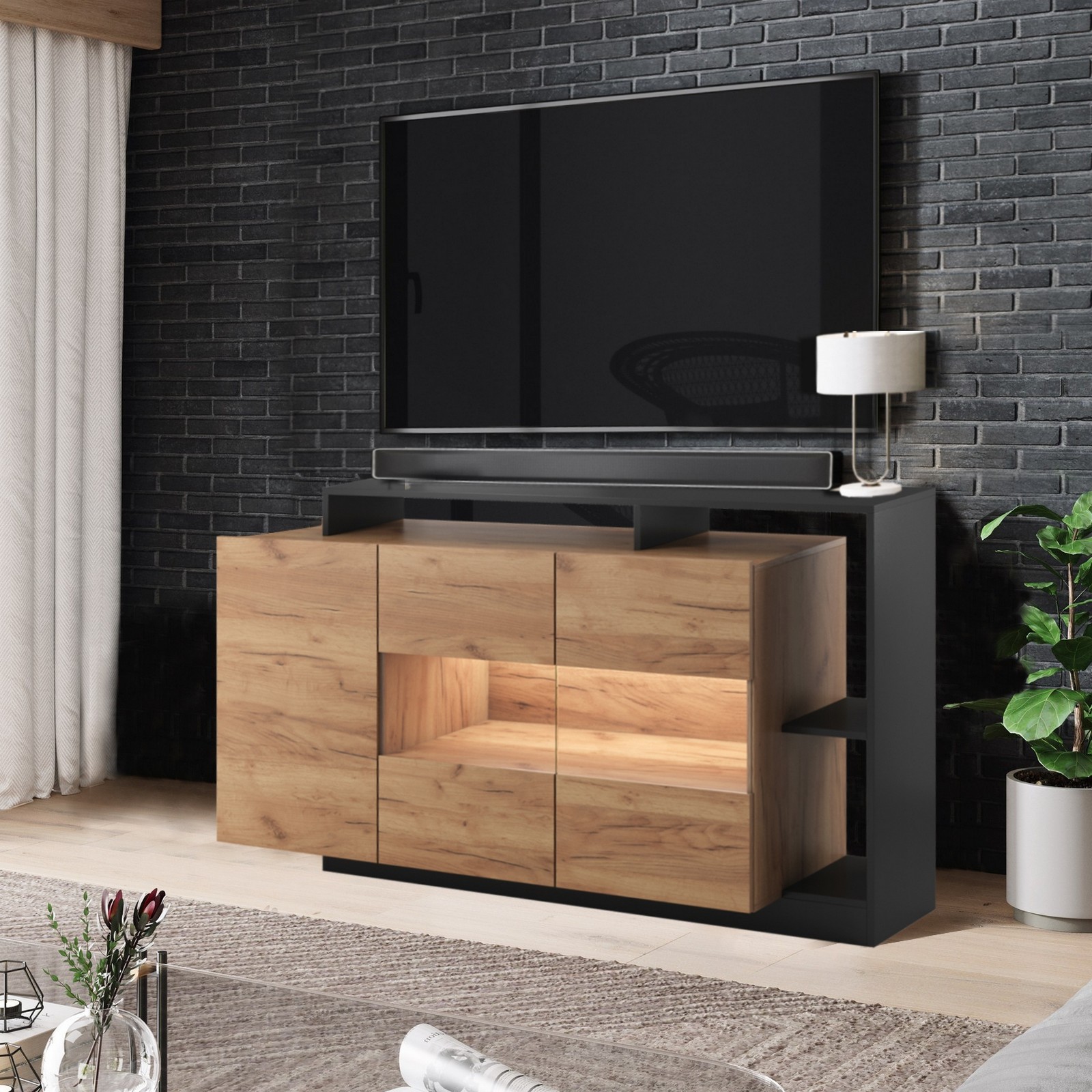 Madia ELOISE Anthracite finitura Rovere dorato Antracite H93,5 L155 P44