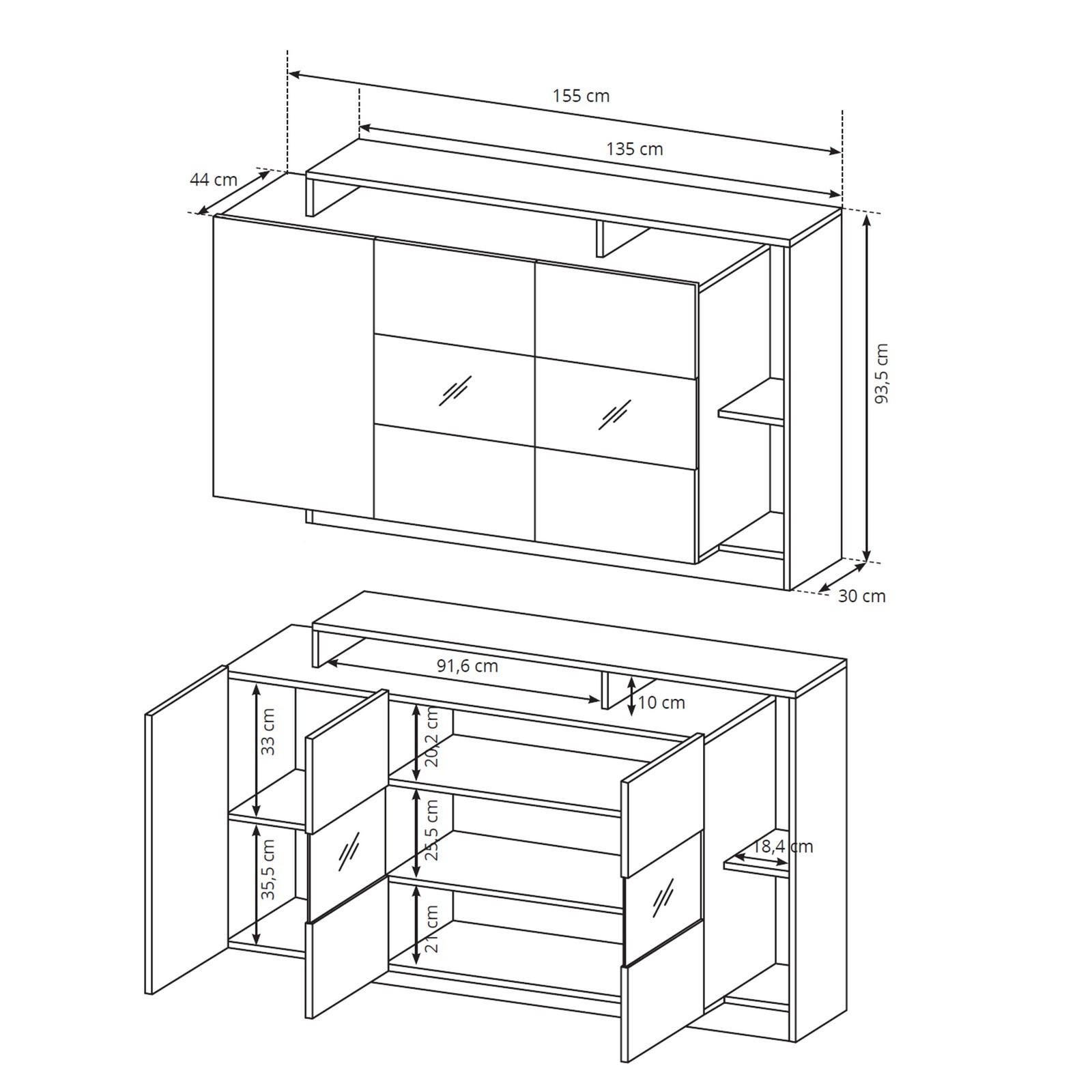 Madia ELOISE Anthracite finitura Rovere dorato Antracite H93,5 L155 P44