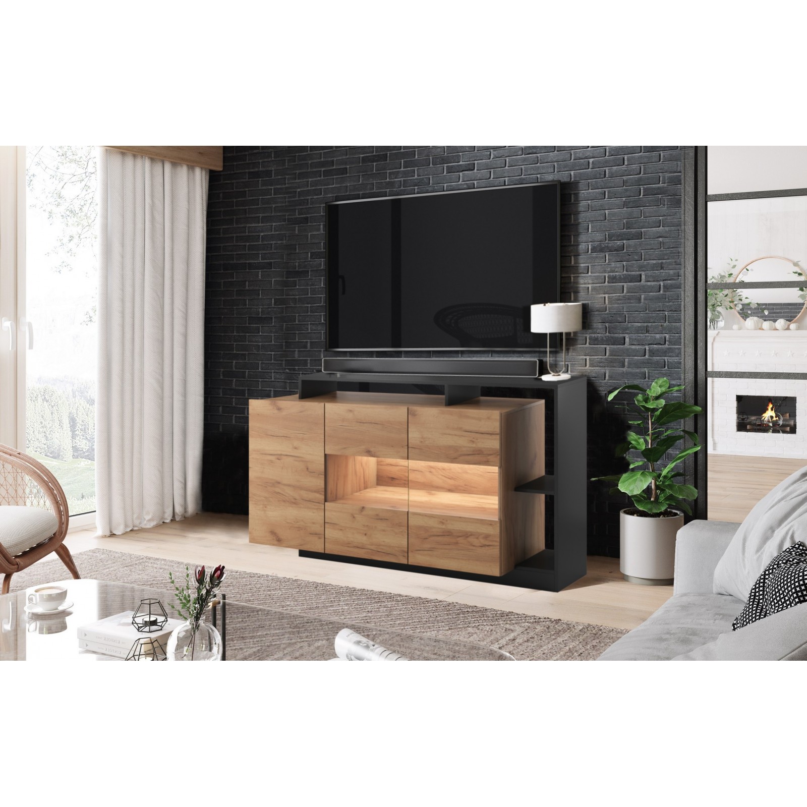 Madia ELOISE Anthracite finitura Rovere dorato Antracite H93,5 L155 P44