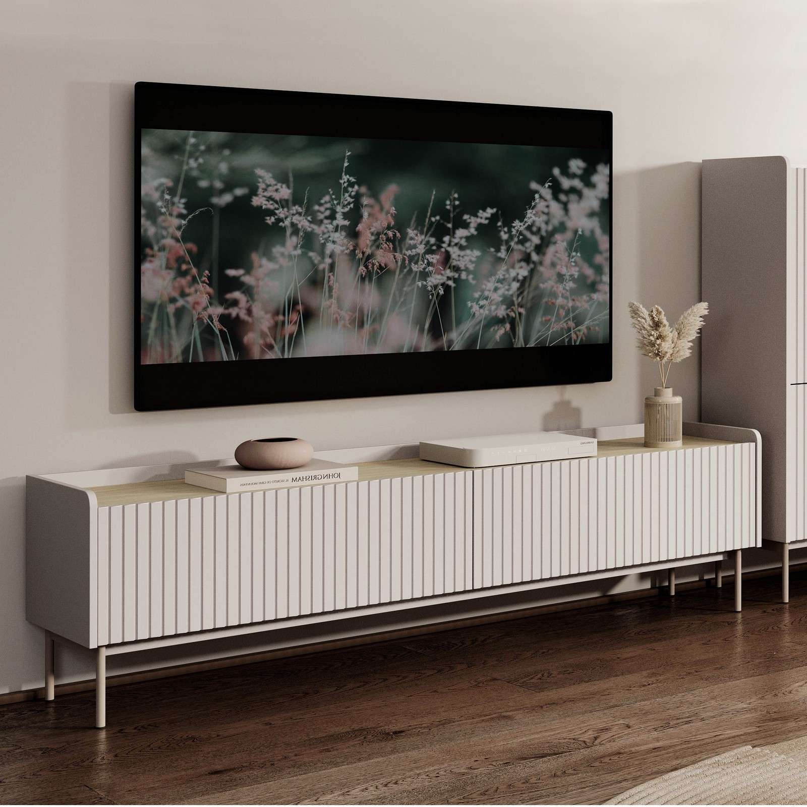 Porta TV ISABEL colore Beige opaco Rovere Scandi H50,2 L153 P38