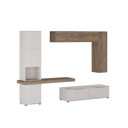 Parete soggiorno BOONE CASHMERE finitura Cashmere opaco / Noce H207 L280 P49,6