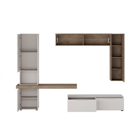 Parete soggiorno BOONE CASHMERE finitura Cashmere opaco / Noce H207 L280 P49,6
