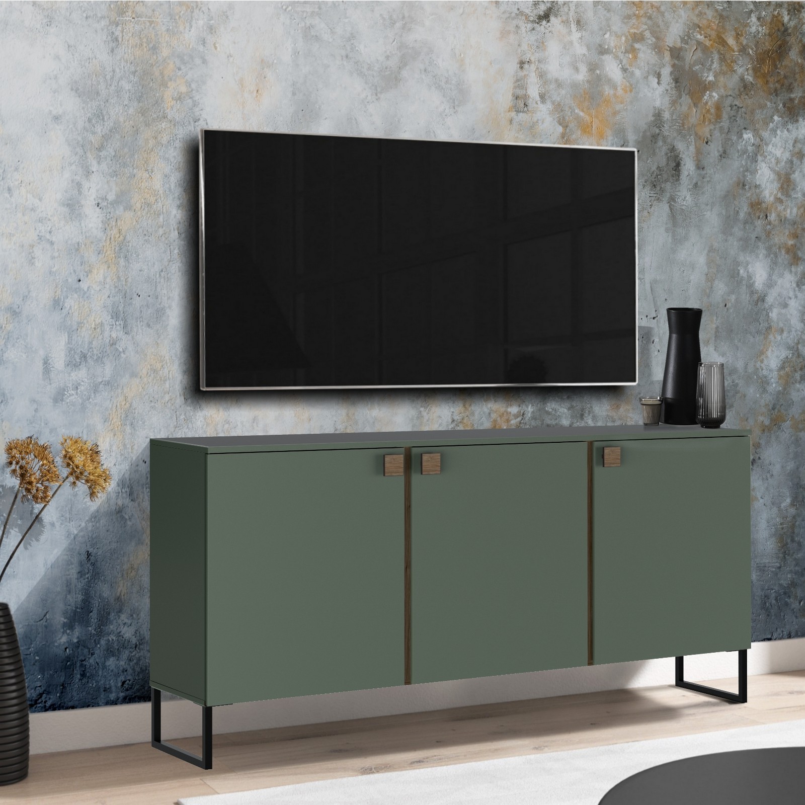 Madia 3 ante CLAIRE VERDE GRIGIO finitura Verde Grigio - Noce crudo H90 L184 P40