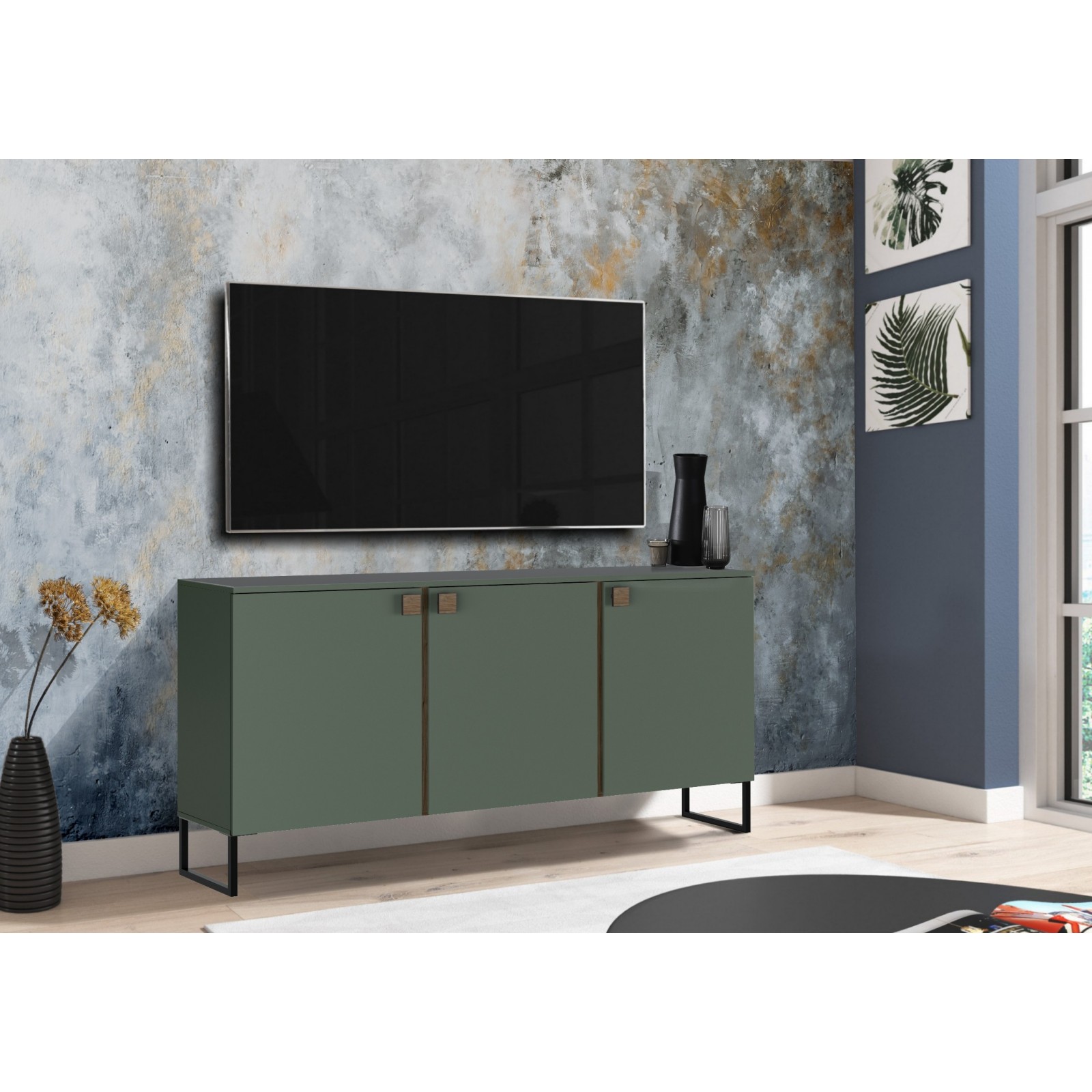 Madia 3 ante CLAIRE VERDE GRIGIO finitura Verde Grigio - Noce crudo H90 L184 P40