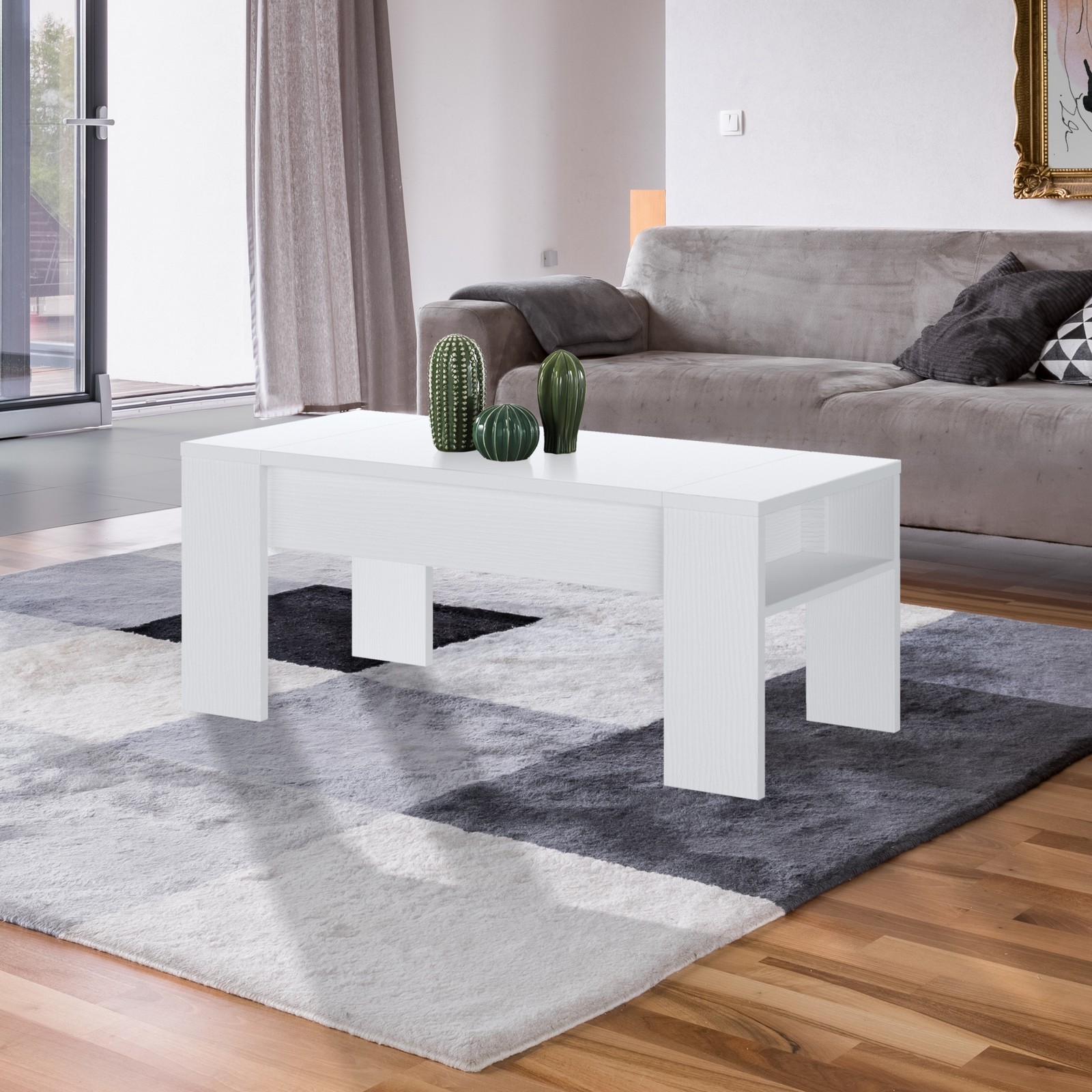 Tavolino contenitore KEVIN BIANCO finitura Larice Bianco top alzabile H42,5 L98,5 P50 Tavolino contenitore KEVIN BIANCO finitura Larice Bianco top alzabile H42,5 L98,5 P50