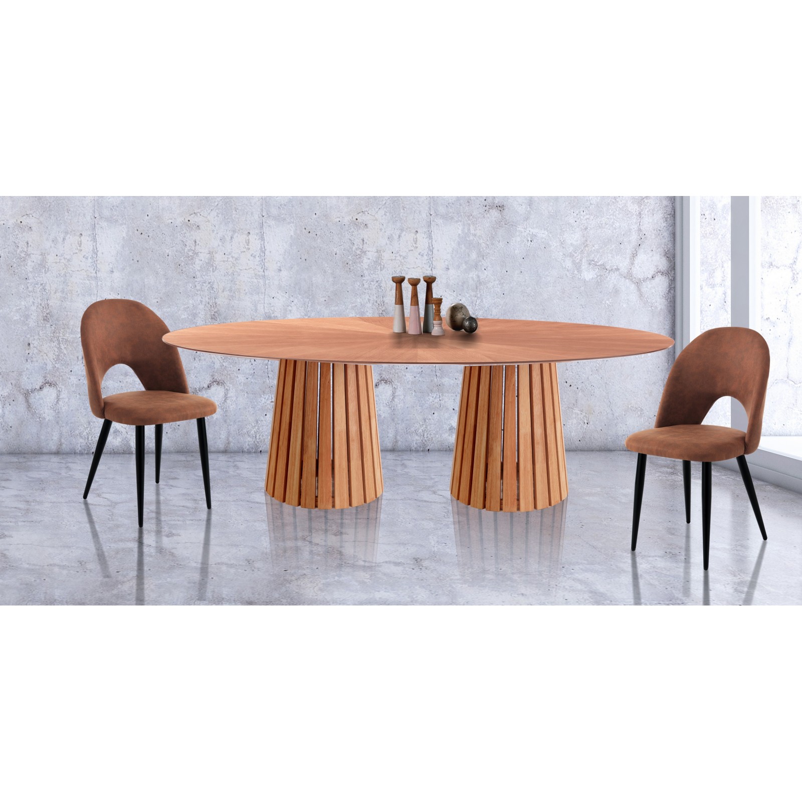 Tavolo ovale RANIA ROVERE struttura legno massello tinto Rovere piano MDF impiallacciato Rovere intarsiato H75 P110 L190