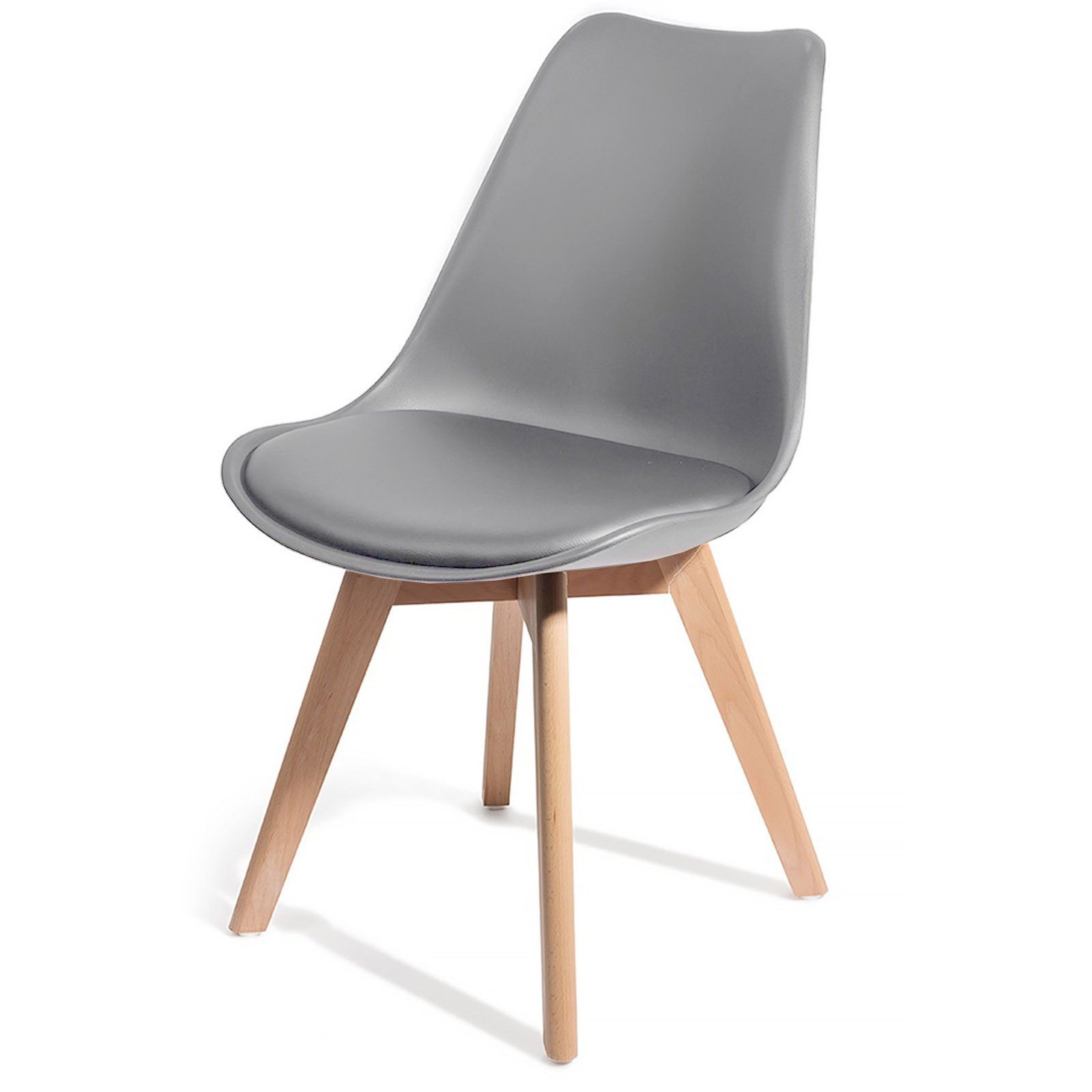 Sedia Diamond Evo Wood Grey in pelle sintetica Grigia e polipropilene, gambe legno massello finitura Rovere, 49x54xh81 cm