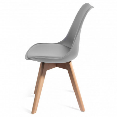 Set 4 sedie Diamond Evo Wood Grey in pelle sintetica Grigia e polipropilene, gambe legno massello finitura Rovere, 49x54xh81 cm