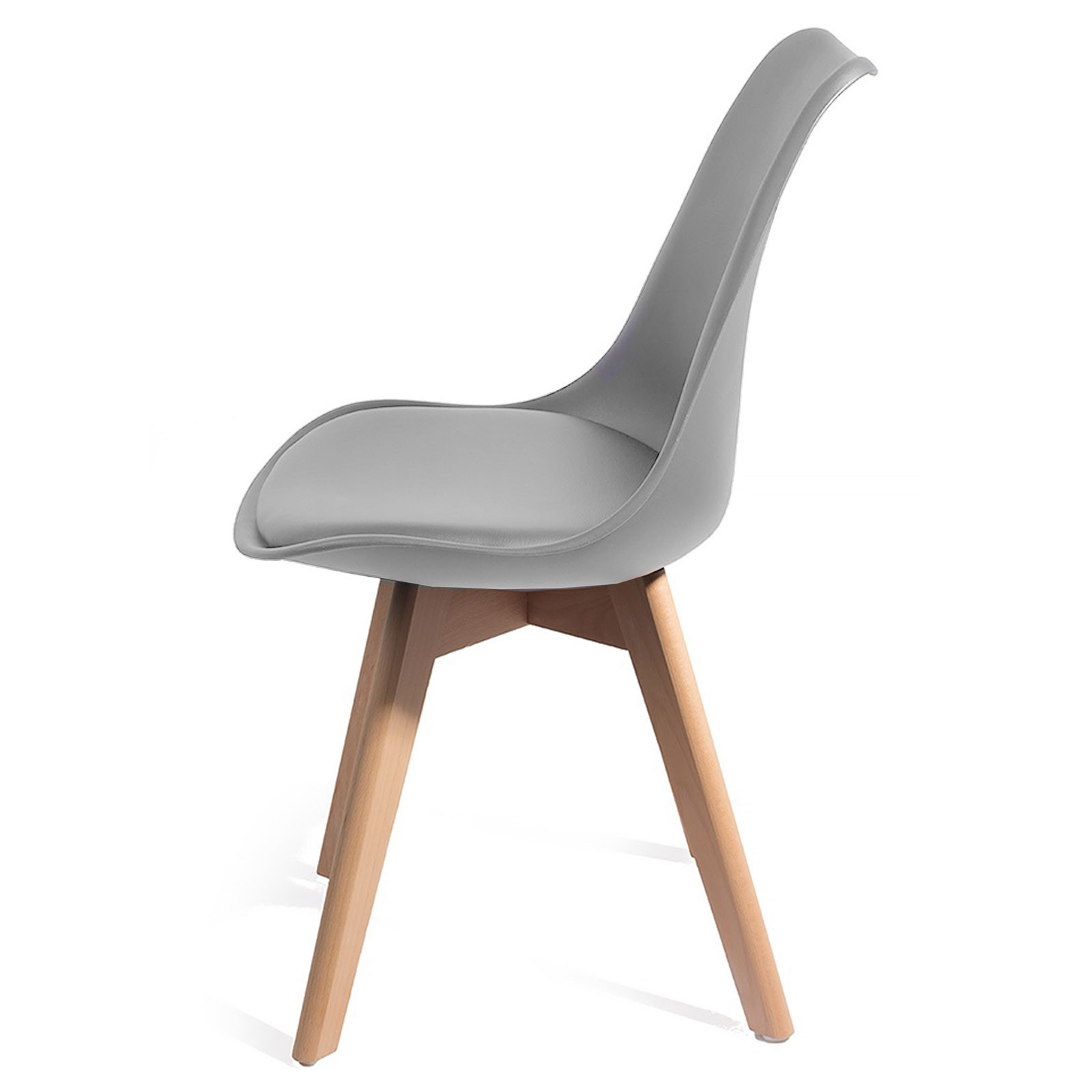 Set 4 sedie Diamond Evo Wood Grey in pelle sintetica Grigia e polipropilene, gambe legno massello finitura Rovere, 49x54xh81 cm