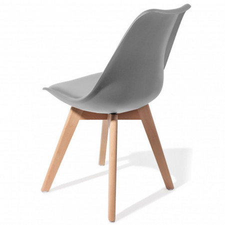 Set 4 sedie Diamond Evo Wood Grey in pelle sintetica Grigia e polipropilene, gambe legno massello finitura Rovere, 49x54xh81 cm