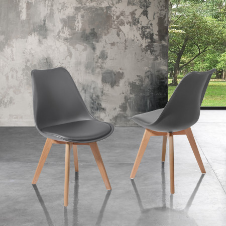 Sedia Diamond Evo Wood Grey in pelle sintetica Grigia e polipropilene, gambe legno massello finitura Rovere, 49x54xh81 cm
