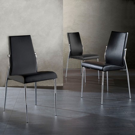 Sedia Mya Black in Pelle Sintetica Nera e Metallo Laccato 41x53xh85 cm