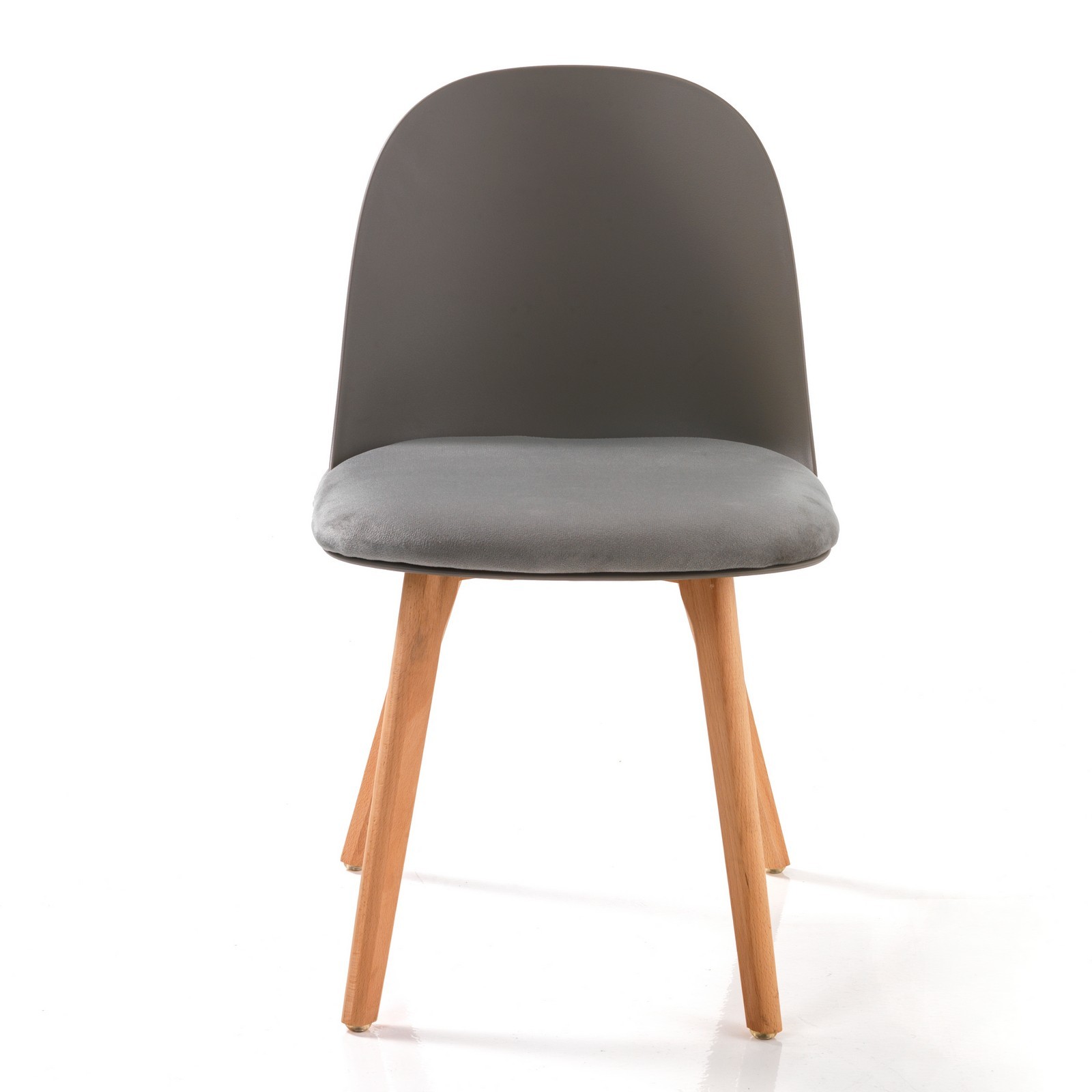 Set 4 sedie ALIDA GRIGIO SCURO LEGNO scocca polipropilene gambe legno massello finitura rovere seduta velluto Grigio 78x46x52