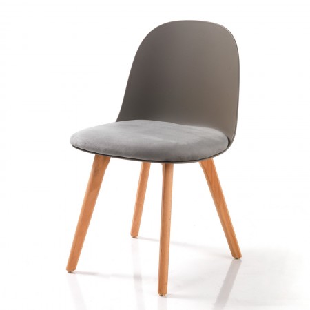 Set 4 sedie ALIDA GRIGIO SCURO LEGNO scocca polipropilene gambe legno massello finitura rovere seduta velluto Grigio 78x46x52