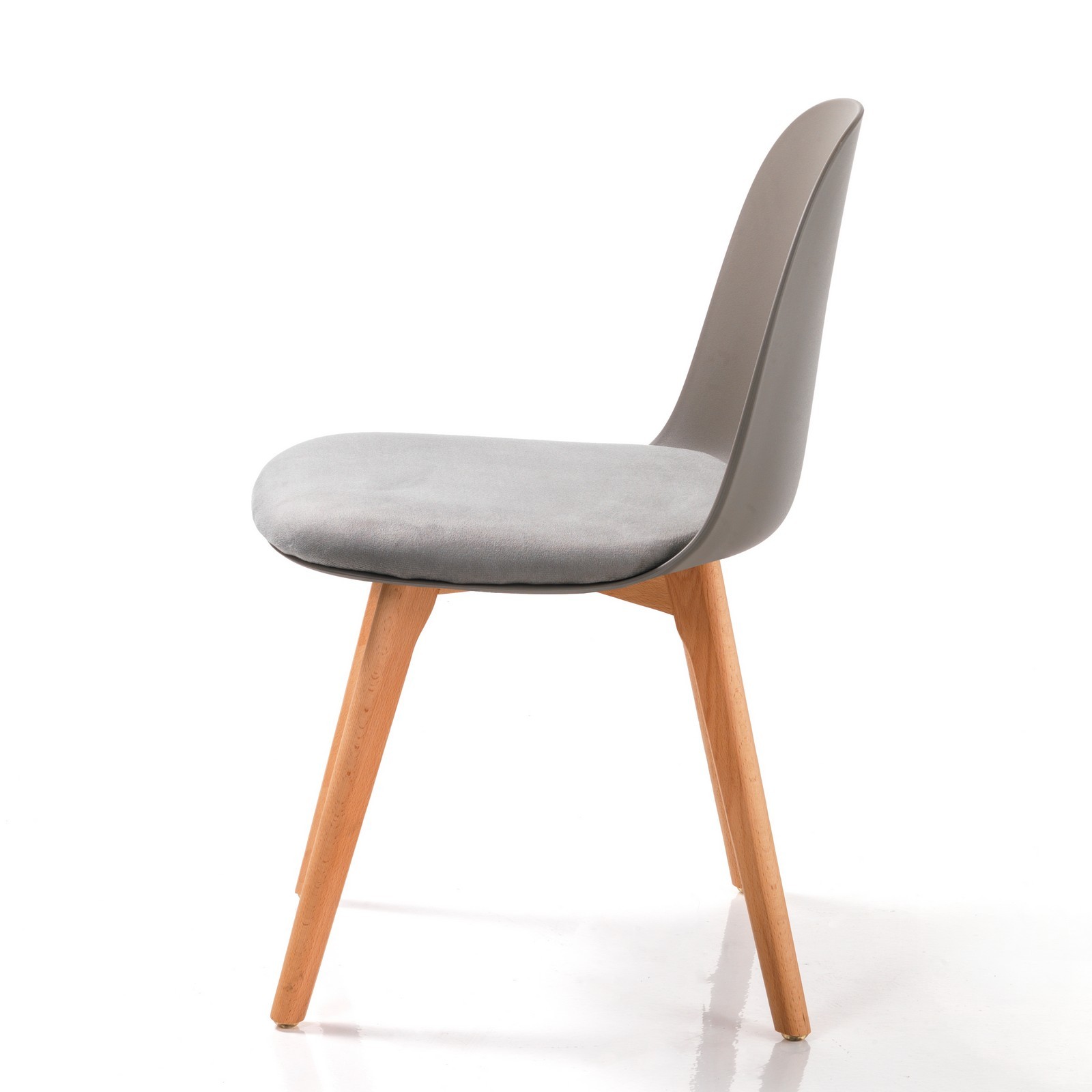 Set 4 sedie ALIDA GRIGIO SCURO LEGNO scocca polipropilene gambe legno massello finitura rovere seduta velluto Grigio 78x46x52