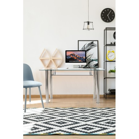 Scrivania Leena in Vetro Trasparente e Metallo Cromato, 120x70xh75 cm
