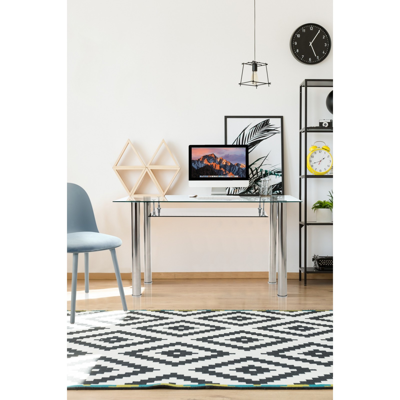 Scrivania Leena in Vetro Trasparente e Metallo Cromato, 120x70xh75 cm