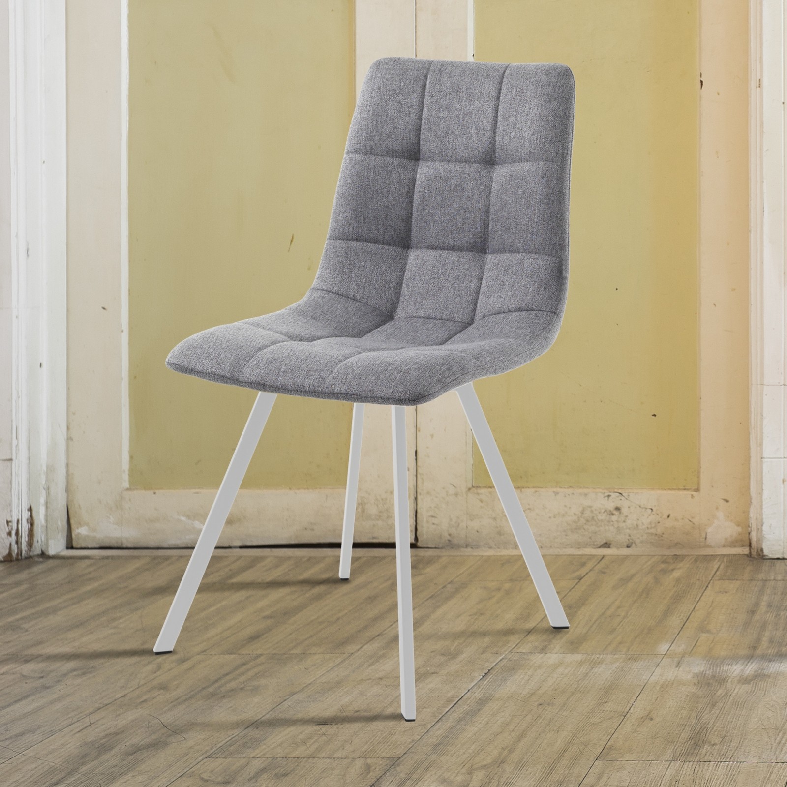Sedia imbottita NEW UNITY GREY WHITE seduta imbottita tessuto Grigio gambe acciaio verniciato Bianco opaco cm L46 P56 H85 Sedia imbottita NEW UNITY GREY WHITE seduta imbottita tessuto Grigio gambe acciaio verniciato Bianco opaco cm L46 P56 H85