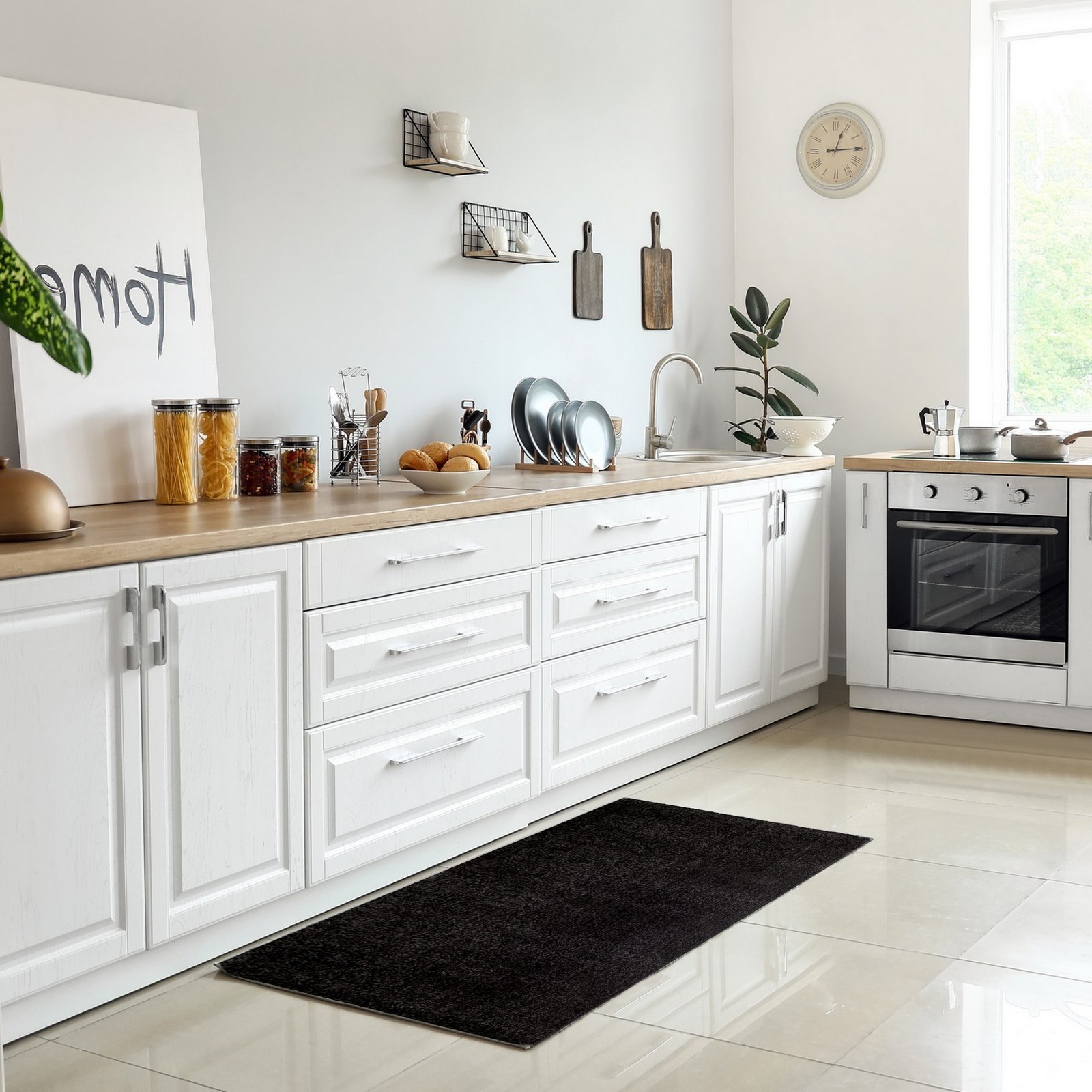 Tappeto corsia QUEENS BLACK 150 Nero cm 80x150 soft touch anallergico antiacaro e antitarma facile da pulire