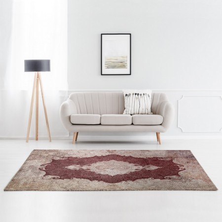 Tappeto BURSA RED 200 cm 150x200 misto cotone riciclato fondo antiscivolo facile da pulire