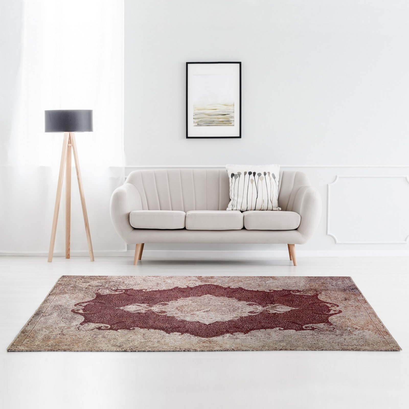 Tappeto BURSA RED 200 cm 150x200 misto cotone riciclato fondo antiscivolo facile da pulire