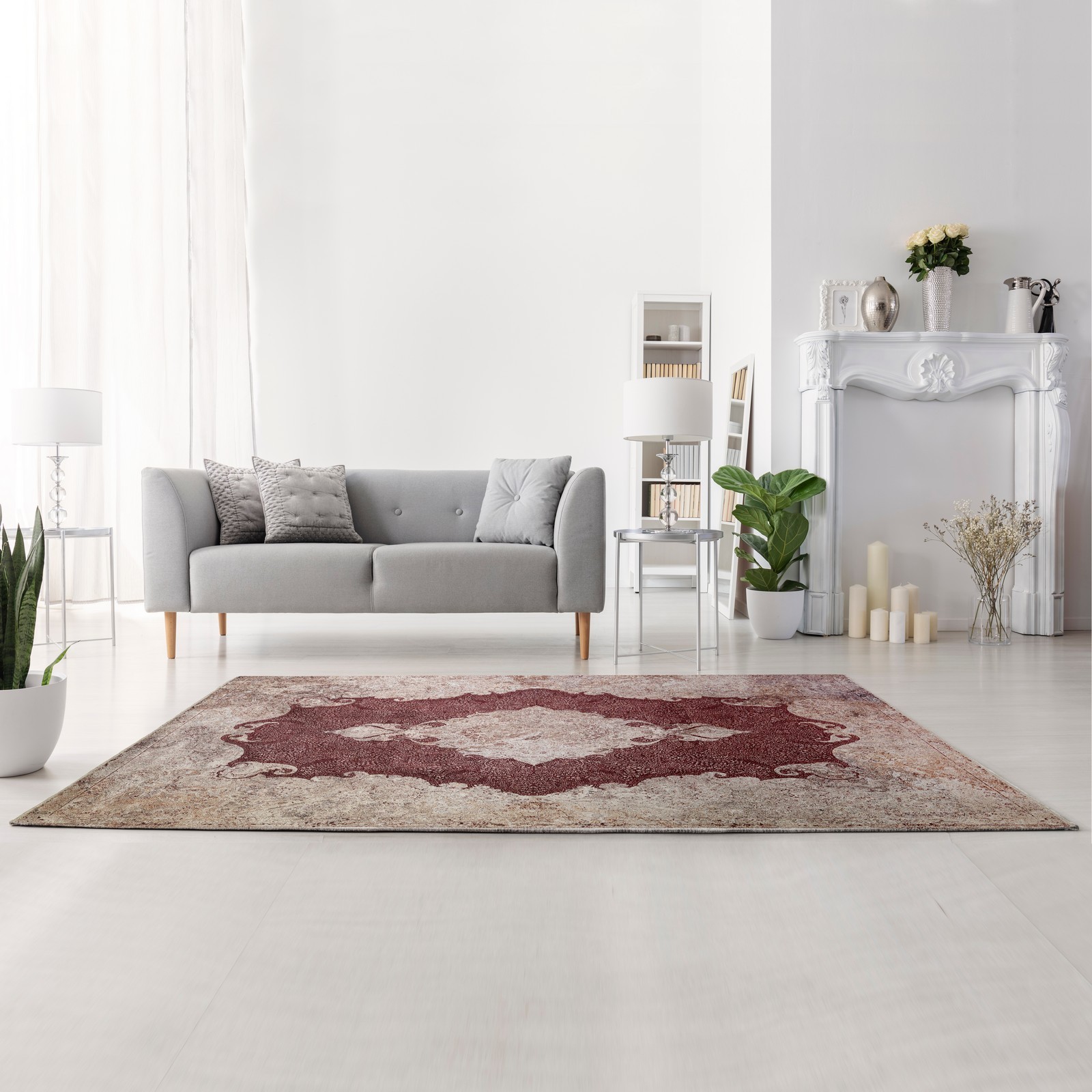 Tappeto BURSA RED 230 cm 150x230 misto cotone riciclato fondo antiscivolo facile da pulire