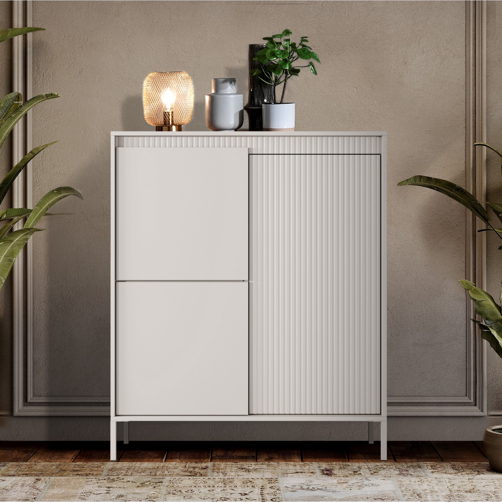 Mobile alto ACHARA BEIGE 3 ante colore Beige opaco dogato cm H123,4 L103,5 P39,5