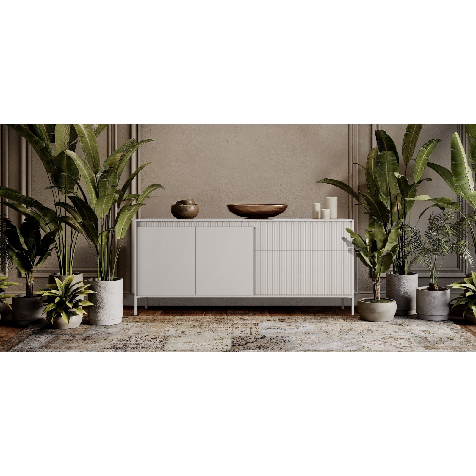 Madia ACHARA BEIGE 2 ante 3 cassetti colore Beige opaco dogato cm H81,4 L187,1 P39,5