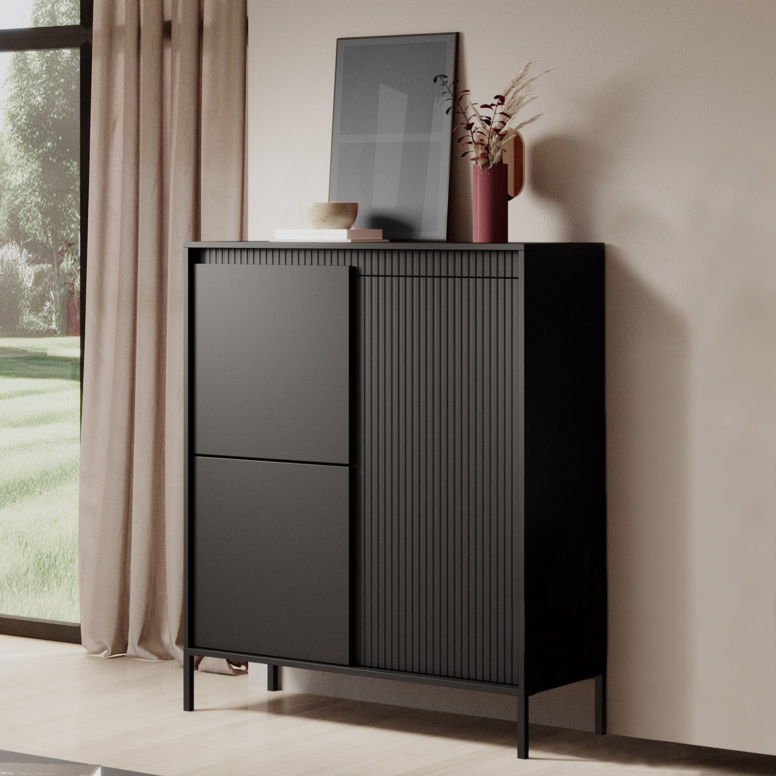 Mobile alto ACHARA BLACK 3 ante colore Nero opaco dogato cm H123,4 L103,5 P39,5