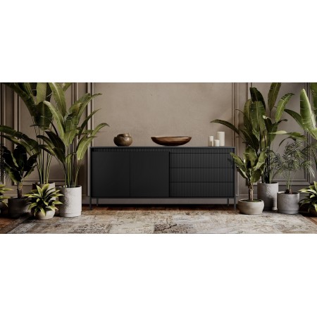 Madia ACHARA BLACK 2 ante 3 cassetti colore Nero opaco dogato cm H81,4 L187,1 P39,5