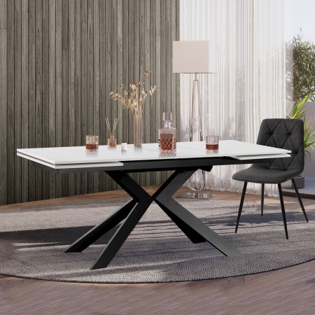 Tavolo Allungabile in ceramica Justin Evolution Marble / Grey fin. Marmo Bianco opaco e metallo antracite, 160-200-240 x 90 cm