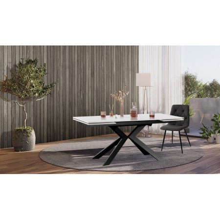 Tavolo Allungabile in ceramica Justin Evolution Marble / Grey fin. Marmo Bianco opaco e metallo antracite, 160-200-240 x 90 cm