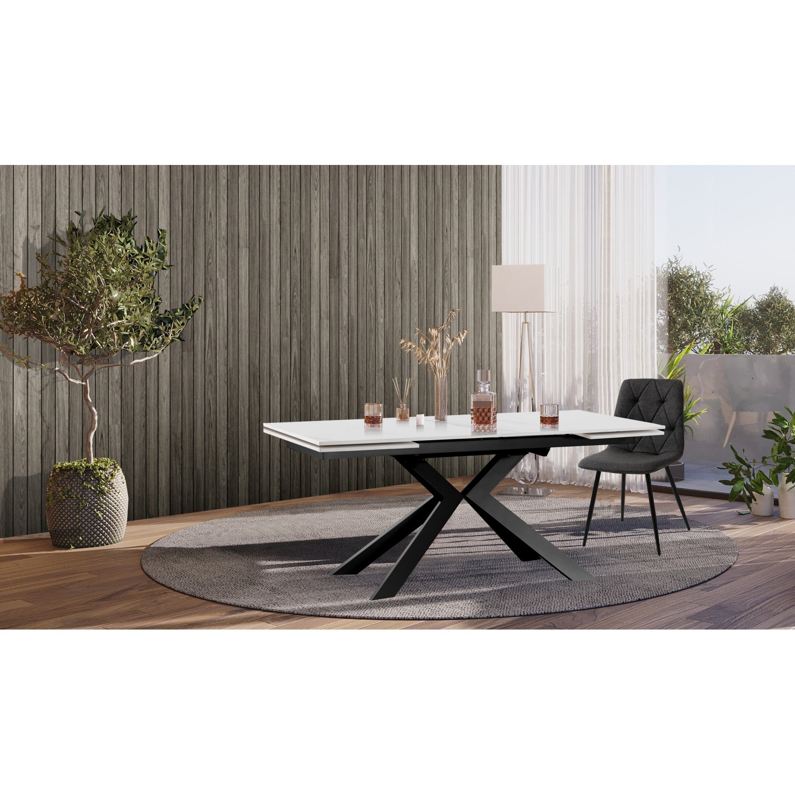 Tavolo Allungabile in ceramica Justin Evolution Marble / Grey fin. Marmo Bianco opaco e metallo antracite, 160-200-240 x 90 cm