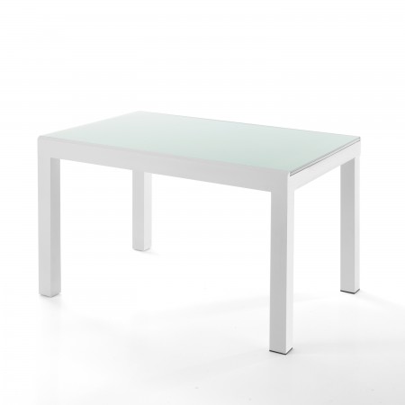 Tavolo Allungabile in Vetro temprato John White Top verniciato Bianco e base in metallo Bianco opaco, 120-350 x 83 cm