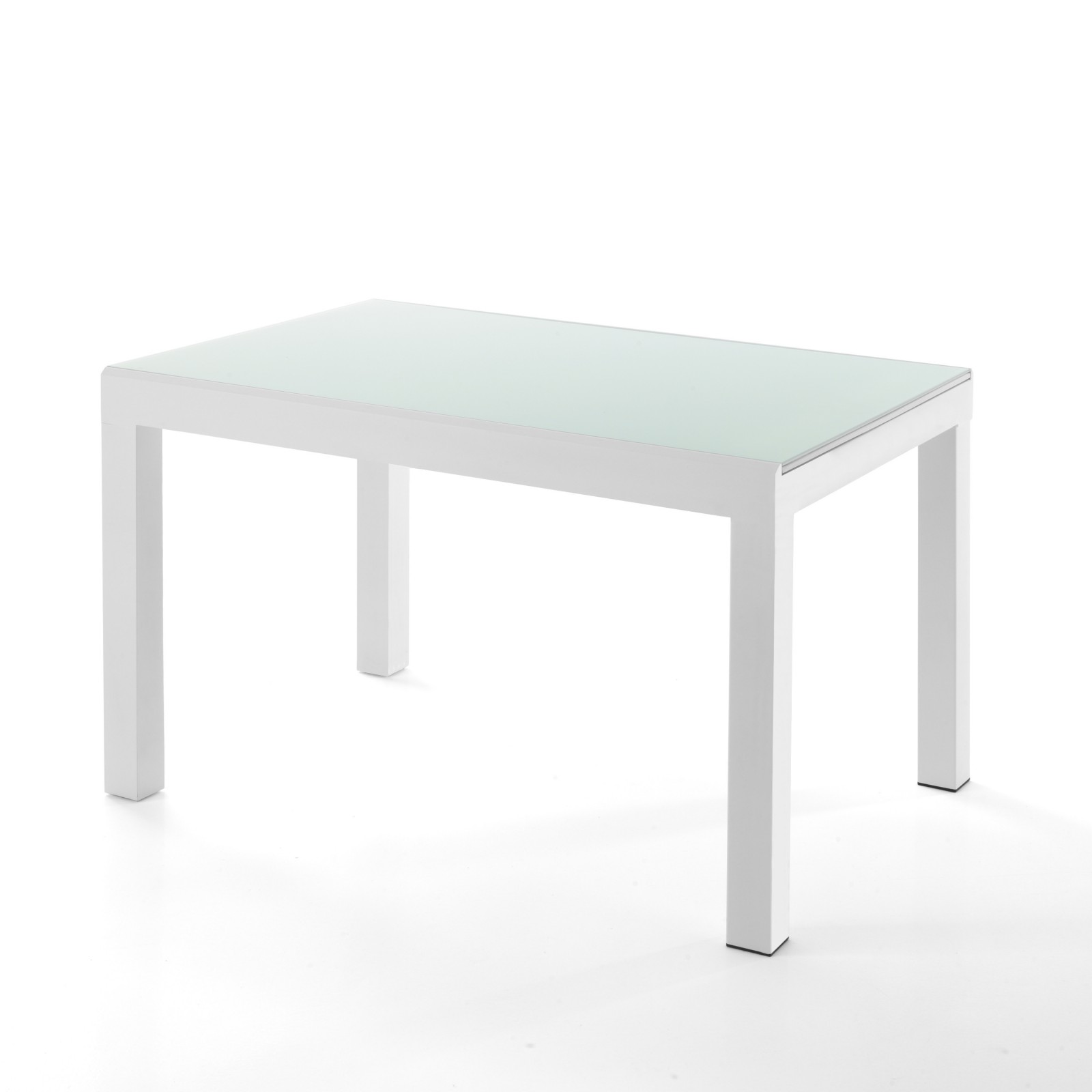 Tavolo Allungabile in Vetro temprato John White Top verniciato Bianco e base in metallo Bianco opaco, 120-350 x 83 cm