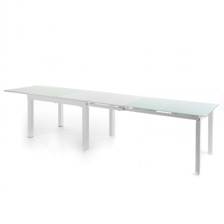 Tavolo Allungabile in Vetro temprato John White Top verniciato Bianco e base in metallo Bianco opaco, 120-350 x 83 cm