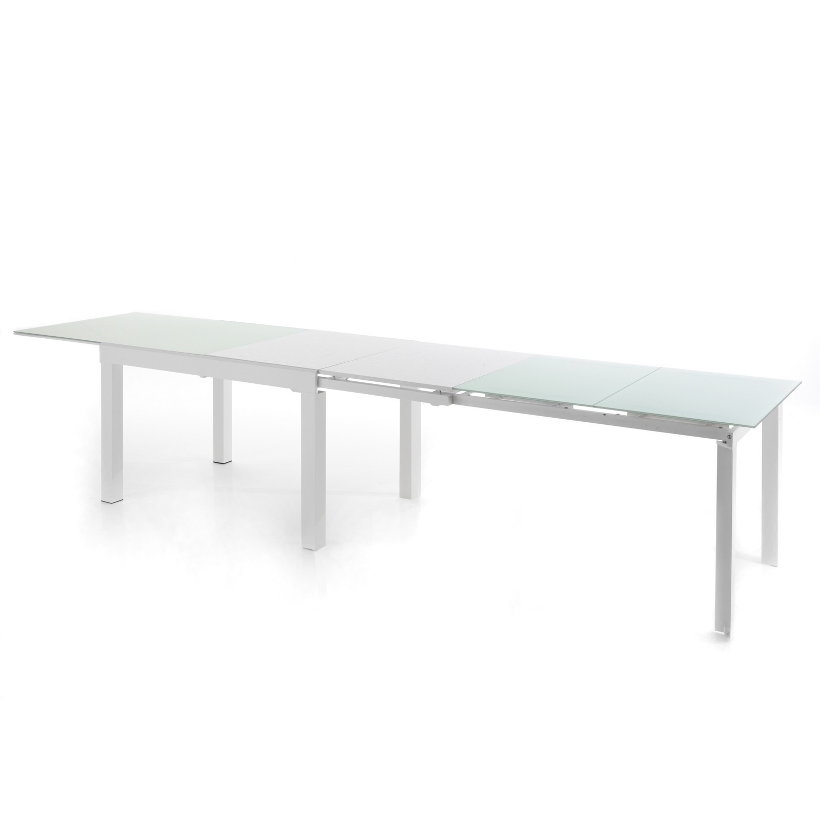Tavolo Allungabile in Vetro temprato John White Top verniciato Bianco e base in metallo Bianco opaco, 120-350 x 83 cm