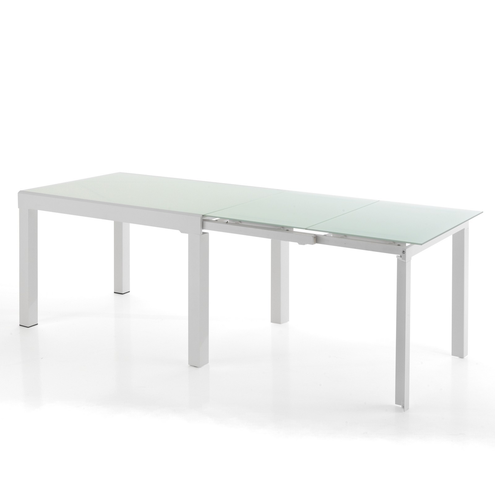Tavolo Allungabile in Vetro temprato John White Top verniciato Bianco e base in metallo Bianco opaco, 120-350 x 83 cm